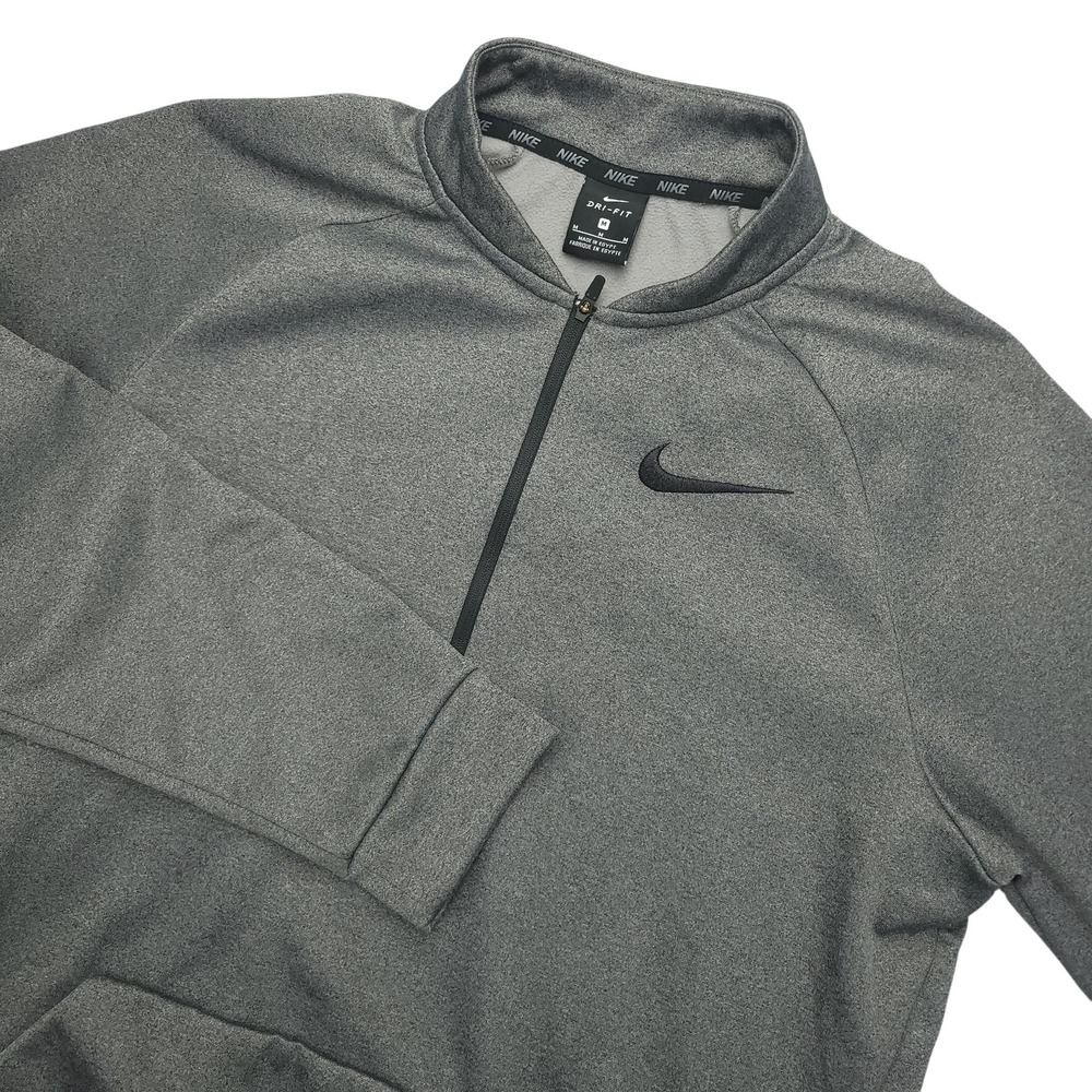 Nike Sweatshirt Mens Medium Gray Dri-FIT Fleece 1/4 Zip Pullover Athletic Top